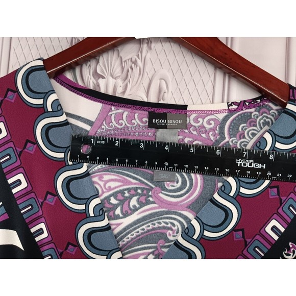 Bisou Bisou Dress Women's SZ 6 Stretch V-Neck High Waist Puff Sleeves Paisley EC - Picture 12 of 16